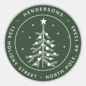 編集可能カラークリスマスツリー差出人住所緑 ラウンドシール (正面)