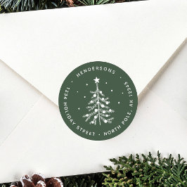 編集可能カラークリスマスツリー差出人住所緑 ラウンドシール