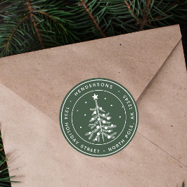 編集可能カラークリスマスツリー差出人住所緑 ラウンドシール