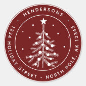 編集可能カラークリスマスツリー差出人住所赤 ラウンドシール (正面)