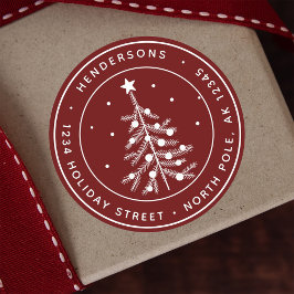編集可能カラークリスマスツリー差出人住所赤 ラウンドシール