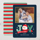 編集可能カラージョーブル雪だるまホリデーフォトカード シーズンカード (正面/裏面)