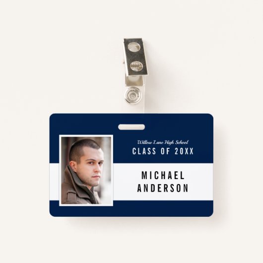 編集可能カラースクールクラス懇親会写真名 バッジ (正面クリップ)