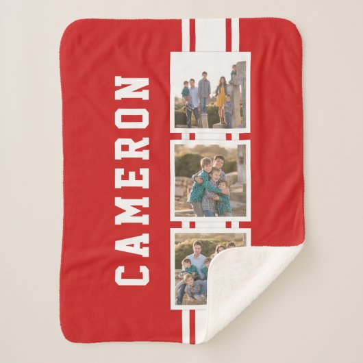 編集可能カラースポーティーバースティホワイトストライプ写真 シェルパブランケット (正面)