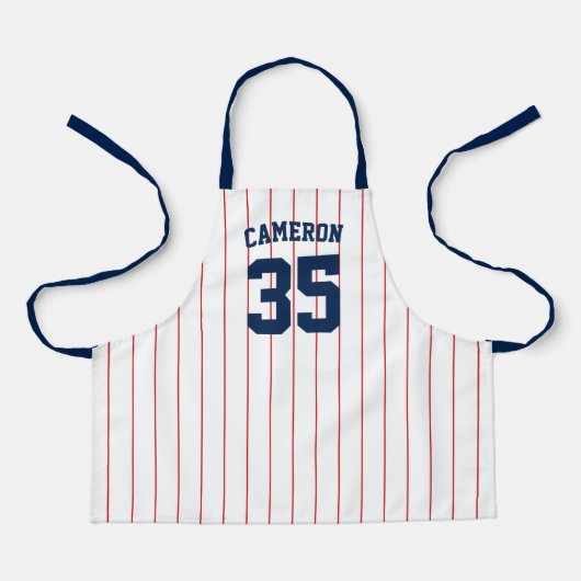 編集可能カラーズベースボールジャージストライプズ名キッズ エプロン (正面)