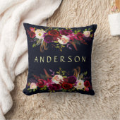 編集可能カラーネイビーブルゴーニュ素朴ボホフローラ クッション (ブランケット)