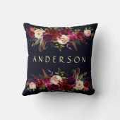 編集可能カラーネイビーブルゴーニュ素朴ボホフローラ クッション (裏面)