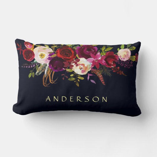 編集可能カラーネイビーマルサラ素朴ボホフローラ ランバークッション (正面)