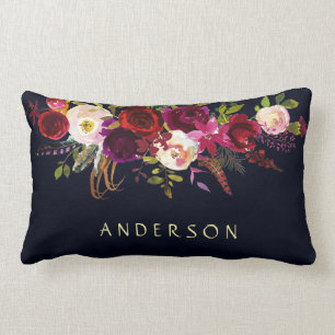 編集可能カラーネイビーマルサラ素朴ボホフローラ ランバークッション