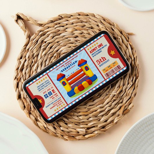 編集可能カラーバウンスハウスチケット誕生日 招待状