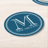 編集可能カラーバー/ダイナー/名前ラウンドモノグラム ラウンドペーパーコースター (アングル)