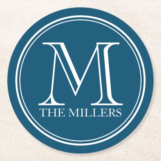 編集可能カラーバー/ダイナー/名前ラウンドモノグラム ラウンドペーパーコースター (正面)