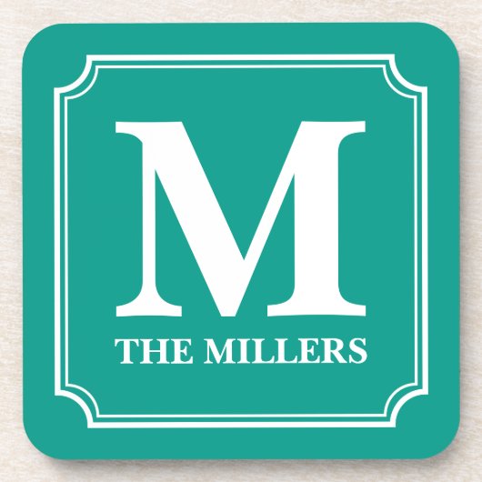 編集可能カラーファミリー名バーパブディーナーモノグラム コースター (正面)