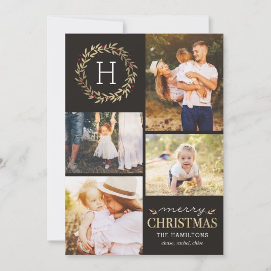 編集可能カラーフェスティバルリースメリークリスマス シーズンカード (正面)