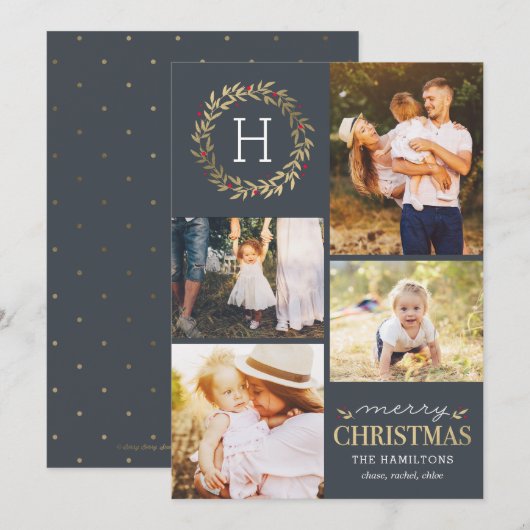 編集可能カラーフェスティバルリースメリークリスマス シーズンカード (正面/裏面)