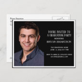 編集可能カラーブラック卒業パーティーフォト インビテーションポストカード (正面/裏面)