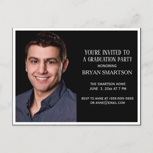 編集可能カラーブラック卒業パーティーフォト インビテーションポストカード (正面)