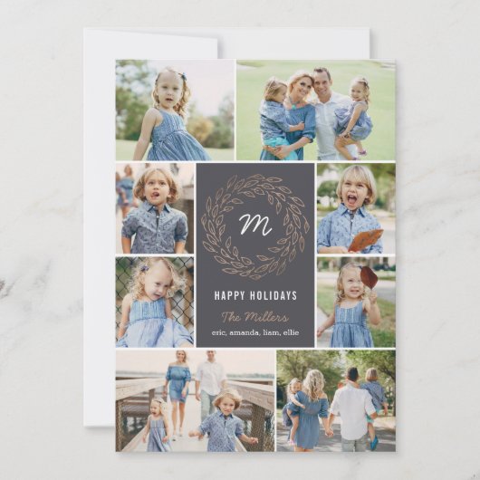 編集可能カラーホリデーリースコラージュフォトカード シーズンカード (正面)