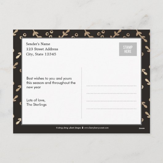 編集可能カラーメリークリスマスホリデーハガキ シーズンポストカード (裏面)