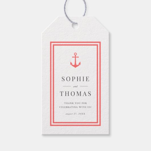 編集可能カラーモダンクラシックいかり結婚の ギフトタグ (正面)