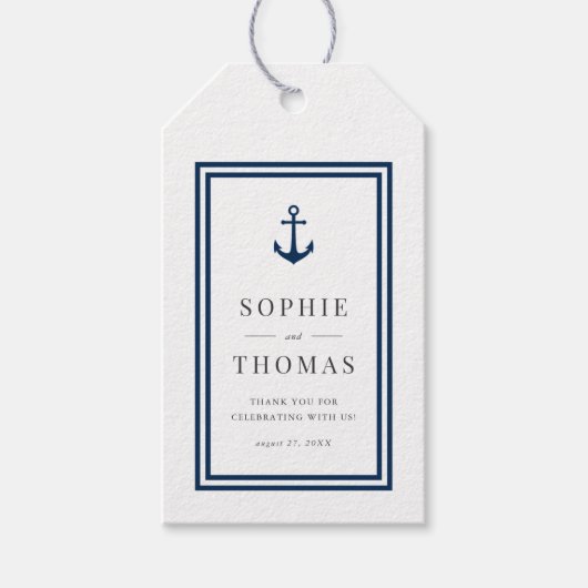 編集可能カラーモダンクラシックいかり結婚の ギフトタグ (正面)