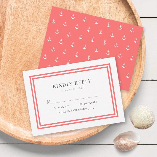 編集可能カラーモダンクラシックいかり結婚の 出欠カード