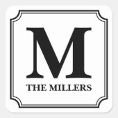 編集可能カラーモダンクラシックファミリ名モノグラム スクエアシール (正面)