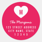 編集可能カラーモノグラムホワイトハートファミリアドレス ラウンドシール (正面)