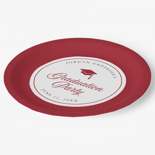 編集可能カラーモータルボードスクリプト卒業パーティー ペーパープレート (アングル)