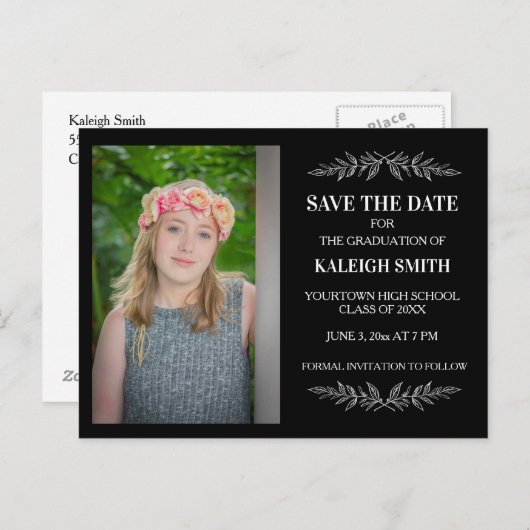 編集可能カラー救ブラックグラッドデ葉ータ付き 案内ポストカード (正面/裏面)