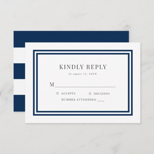 編集可能カラー白ストライプ色航海の婚式RSVP 出欠カード (正面/裏面)