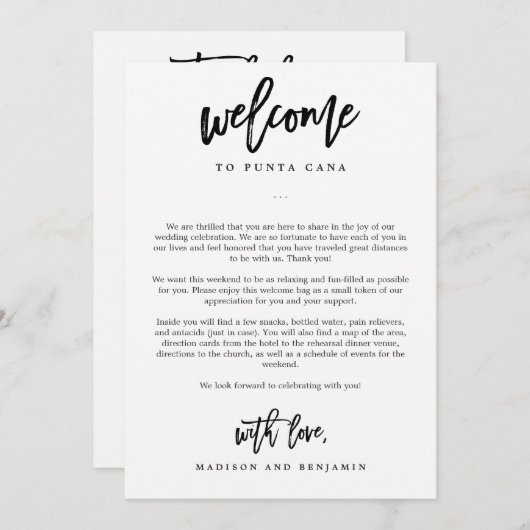 編集可能カラー結婚のウェルカムレターの日程 (正面/裏面)