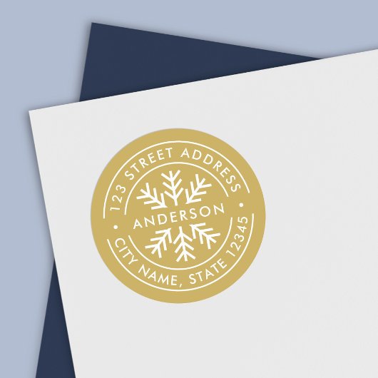 編集可能カラー縁どスノーフレーク差出人住所 ラウンドシール