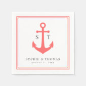 編集可能カラー縁どモノグラムいかり結婚ズ スタンダードカクテルナプキン (正面)