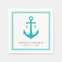 編集可能カラー縁どモノグラムいかり結婚ズ スタンダードカクテルナプキン