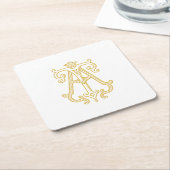 編集可能カラーATモノグラムTAロゴパーティーコースター スクエアペーパーコースター (アングル)