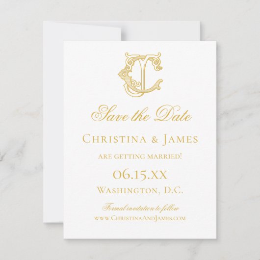 編集可能カラーCJモノグラムJCモノグラム招待状 セーブザデート (正面)