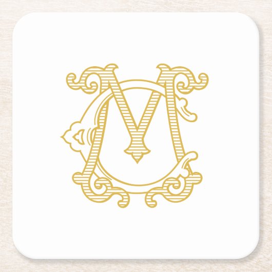 編集可能カラーCMモノグラムMCロゴパーティーコースター スクエアペーパーコースター (正面)