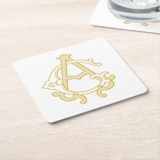 編集可能カラーGAモノグラムAGロゴパーティーコースター スクエアペーパーコースター (アングル)