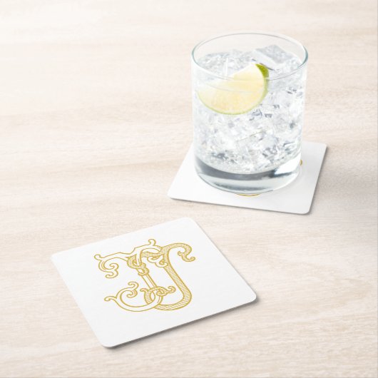 編集可能カラーJJモノグラムJJロゴコースター スクエアペーパーコースター (インサイチュ)