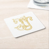 編集可能カラーJJモノグラムJJロゴコースター スクエアペーパーコースター (アングル)