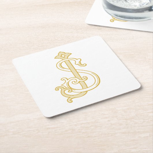 編集可能カラーSJモノグラムJSロゴコースター スクエアペーパーコースター (アングル)