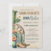 編集可能カントリー女性のカーボーイウエスタンロデオ誕生日 招待状 (正面)