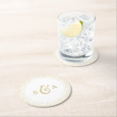 編集可能ガラスフェイク金ゴールドグリッター結婚ズモノグラム ラウンドペーパーコースター (インサイチュ)