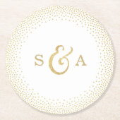 編集可能ガラスフェイク金ゴールドグリッター結婚ズモノグラム ラウンドペーパーコースター (正面)