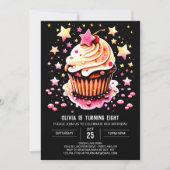 編集可能ガーリーマフィンディライト誕生日 招待状 (正面)