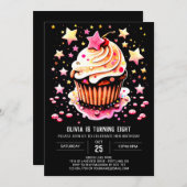 編集可能ガーリーマフィンディライト誕生日 招待状 (正面/裏面)