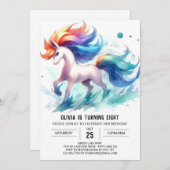 編集可能ガーリー馬誕生日 招待状 (正面/裏面)