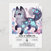 編集可能ガールウルフデジタル誕生日 招待状 (正面/裏面)