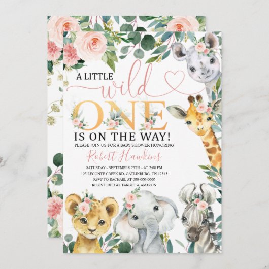 編集可能ガールサファリベビーシャワー招待状 招待状 (正面/裏面)